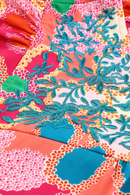 Multicolor Plus Size Floral Embroidered Flutter Sleeve Tank Top