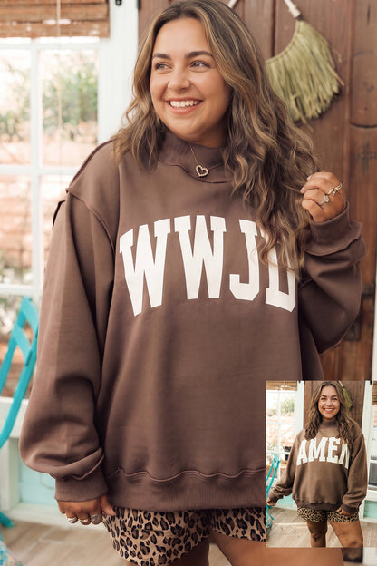 Coffee Letter Print Oversized Loose Fit Long Sleeve Plus Size Sweatshirt