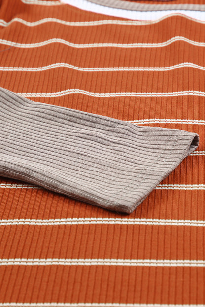 Pull rayé en tricot côtelé à poignets color block