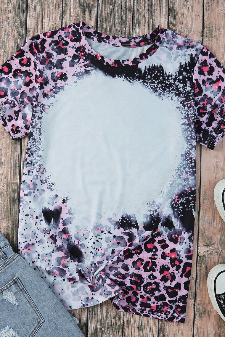 Blank Apparel - Pink Leopard Dyed Print Bleached Blank Tee