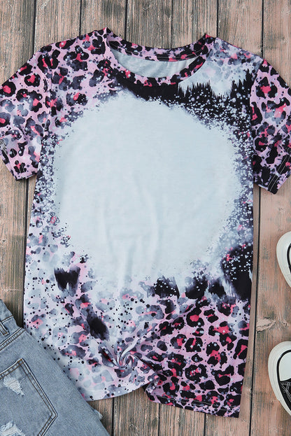 Blank Apparel - Pink Leopard Dyed Print Bleached Blank Tee