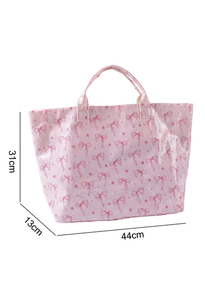 Pink Sweet Bow Flower Printed Sleek Vilnyl Tote Bag