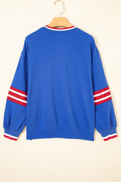 Sky Blue Abstract Racing Graphic Embroidered Patchwork Long Sleeve Sweatshirt