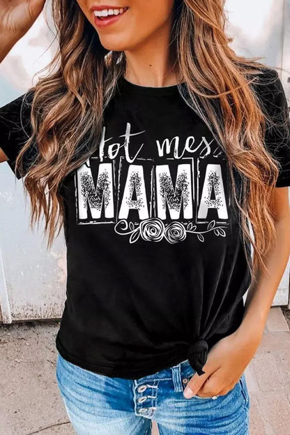 MAMA Camiseta de manga corta con estampado gráfico Hot Mess