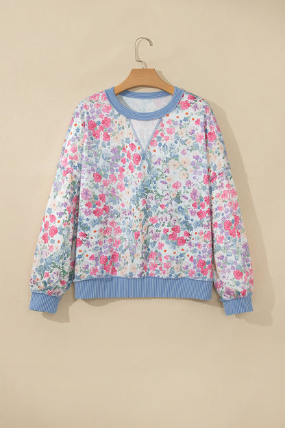 Multicolour Floral Print Round Neck Long Sleeve Top