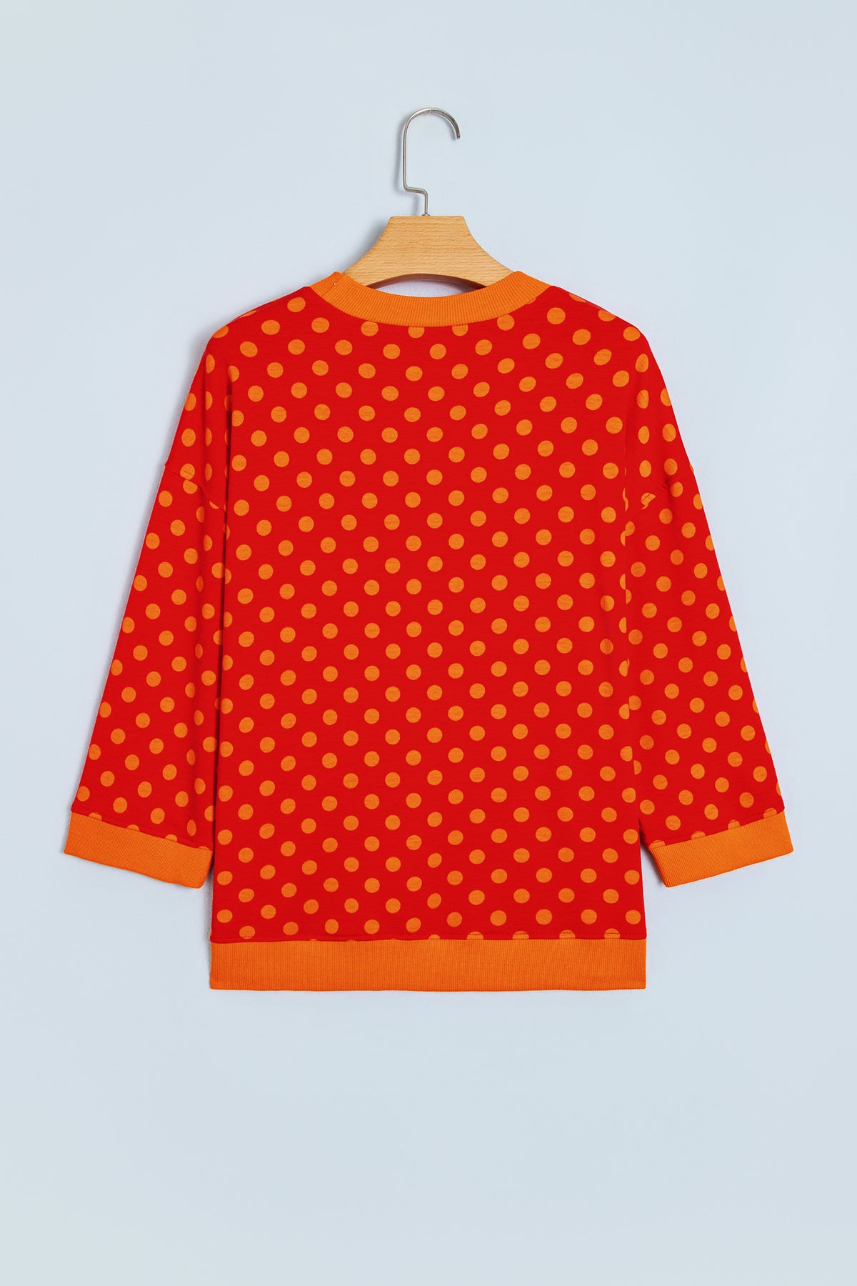 Red Polka Dot Print Contrast Trim Round Neck Bracelet Sleeve Top