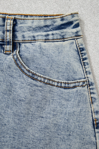 Myosotis Scalloped Detail Button Front Short Denim Skirt