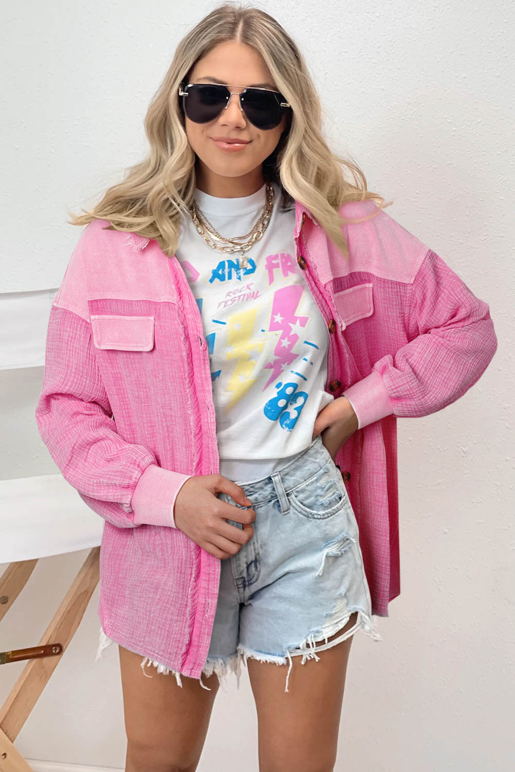 Sobrecamisa de algodón lavado mineral rosa 