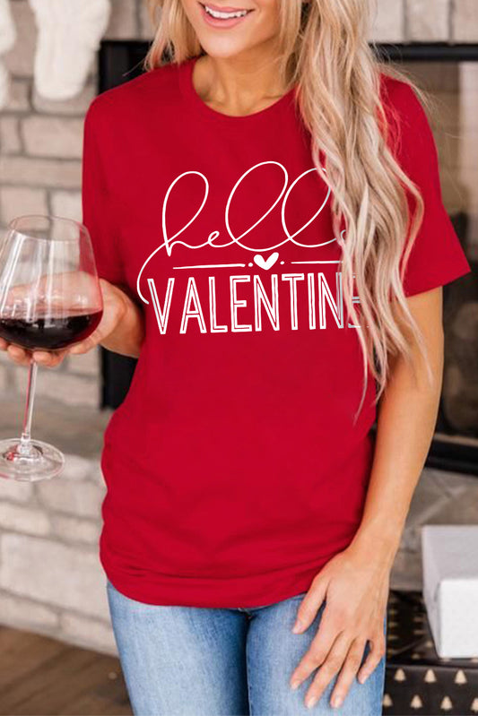 Hello Valentine Letter Print T Shirt