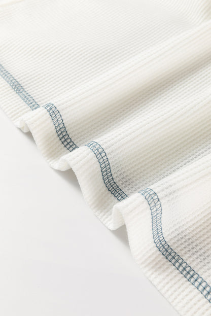 Haut raglan en maille gaufrée à motif patchwork floral blanc