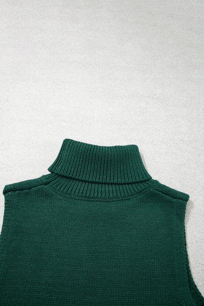 Evergreen High Neck Sleeveless Embroidered Knit Sweater Vest