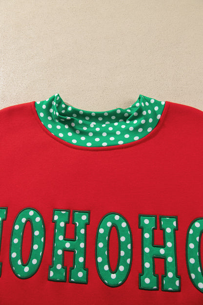 Fiery Red Casual Polka Dot Patchwork Letter Graphic Plus Size Sweatshirt