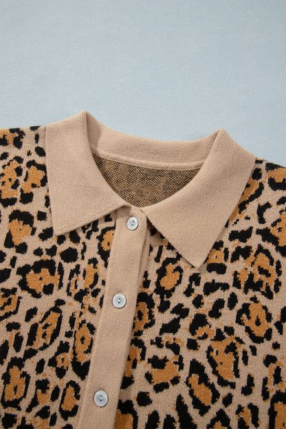 Brown Leopard Print Button-Up Cardigan Long Sleeve Cardigans