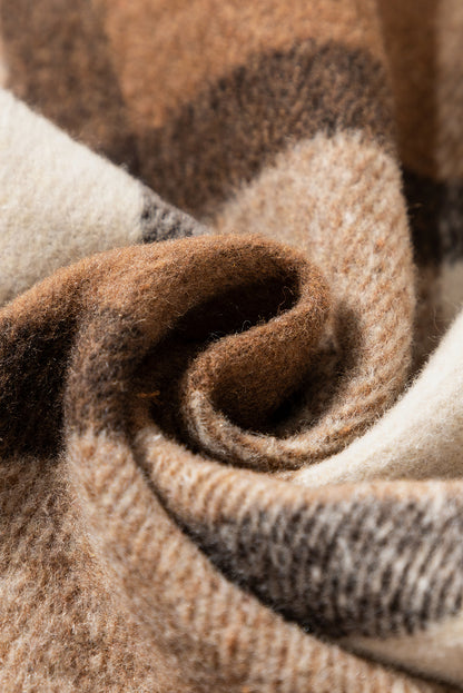 Veste-chemise à double rabat en flanelle beige clair à carreaux