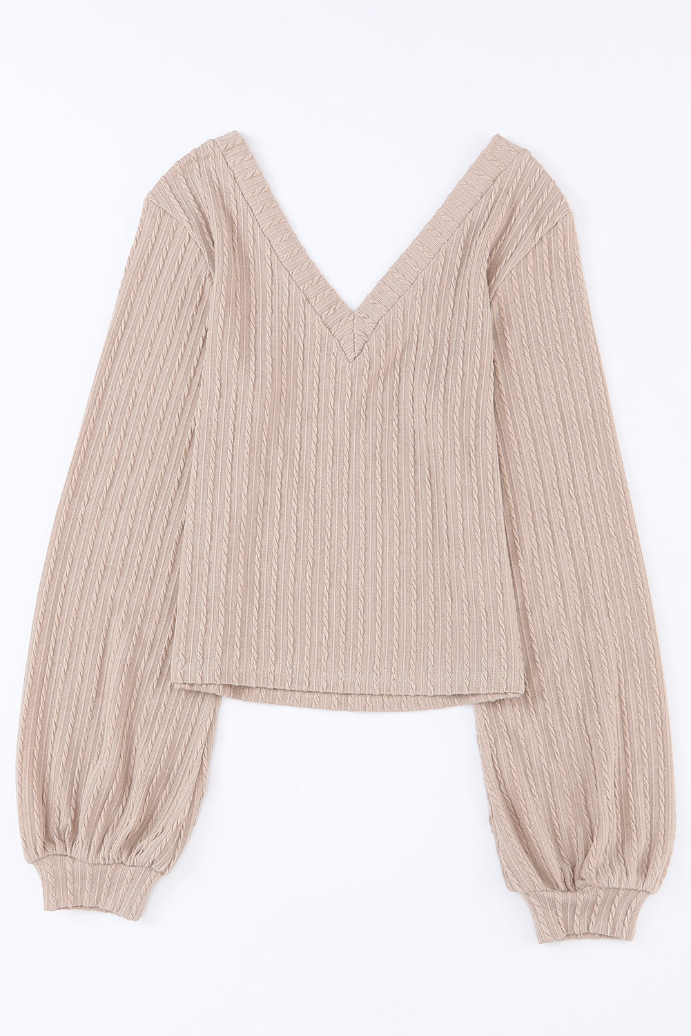 Haut noir en tricot jacquard à col en V et manches lanternes