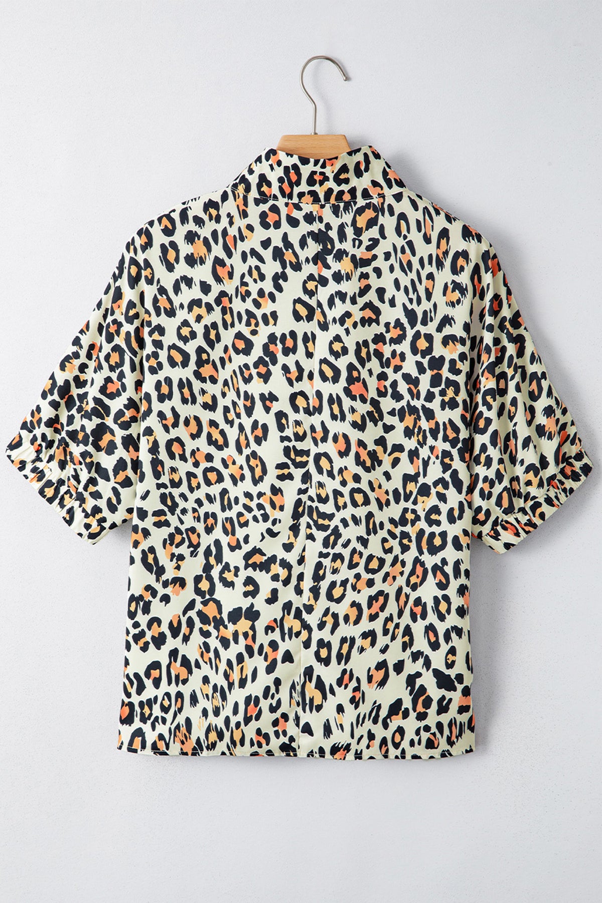 Khaki Leopard Color Block Contrast Striped V Neck Half Sleeve Loose Fit Blouse