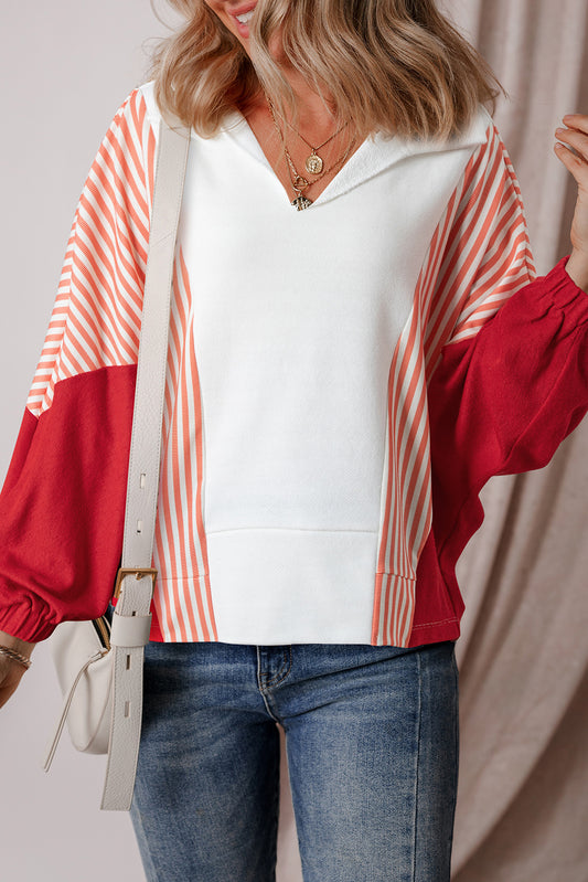 Sweat-shirt oversize à rayures blanches et col en V