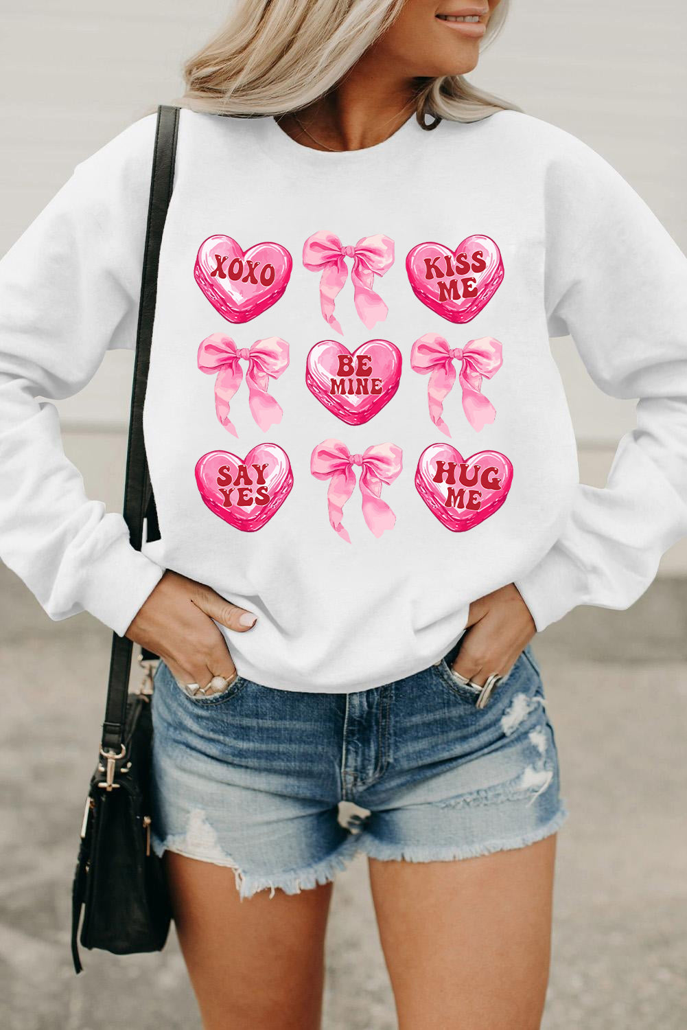 Sweat-shirt blanc à motif cœur et nœud pour la Saint-Valentin