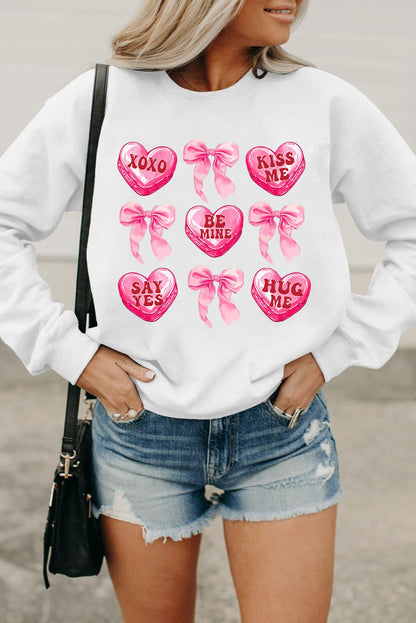 Sweat-shirt blanc à motif cœur et nœud pour la Saint-Valentin
