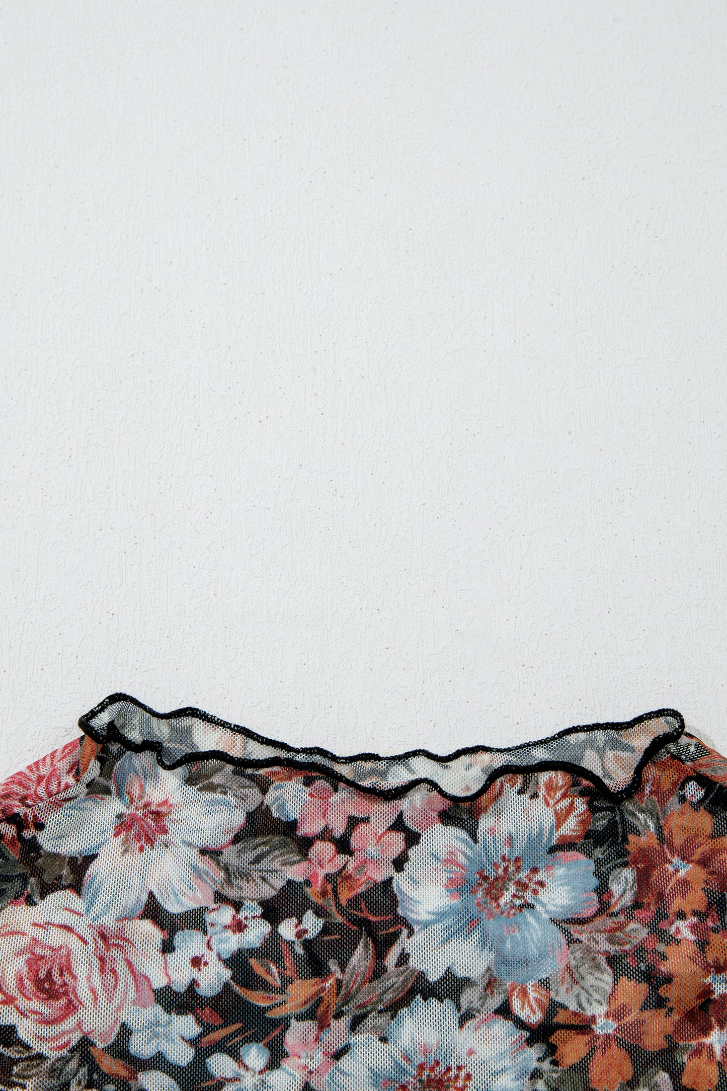 Brown Floral Printed Mesh Short Sleeve Top