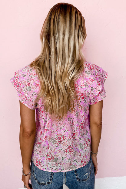 Top con cuello mandarín floral multicolor 