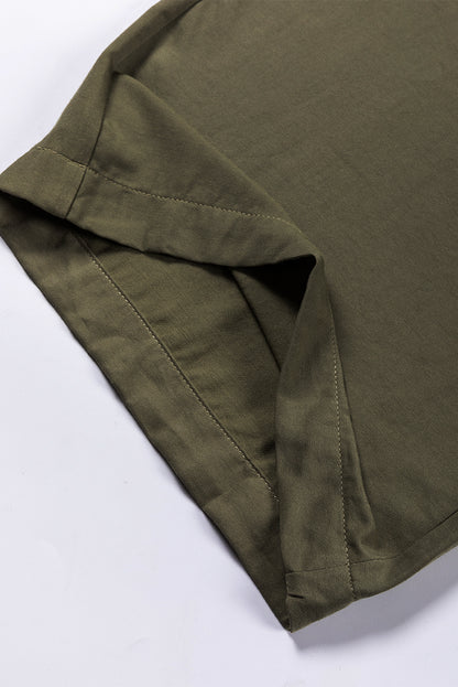 Green Brown Drawstring Elastic Waist Casual Wide Leg Pants