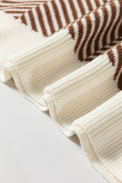 Pull ras du cou à épaules tombantes et bords contrastés couleur café