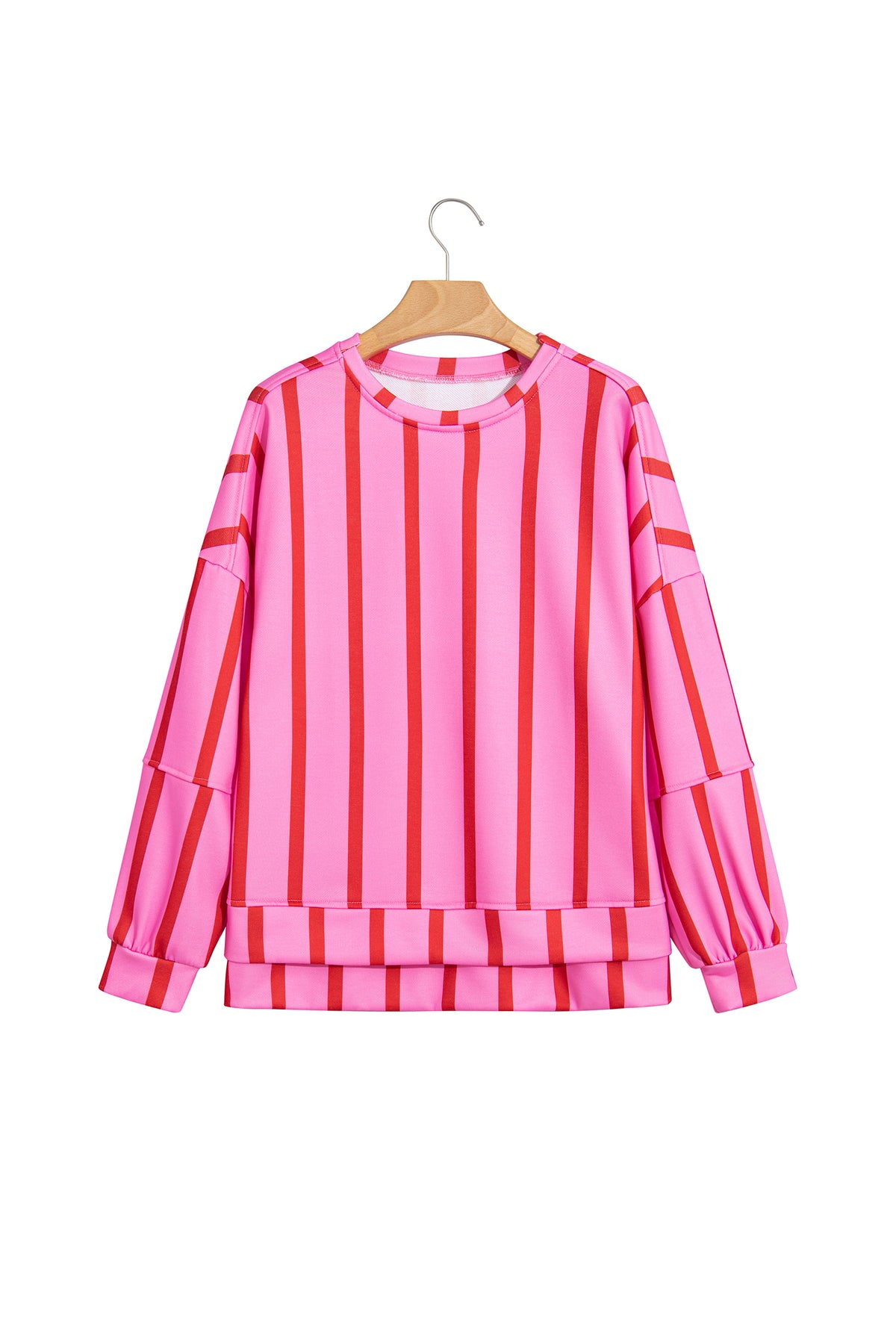 Red Stripe Dropped Shoulder Round Neck Casual Sweatshirt