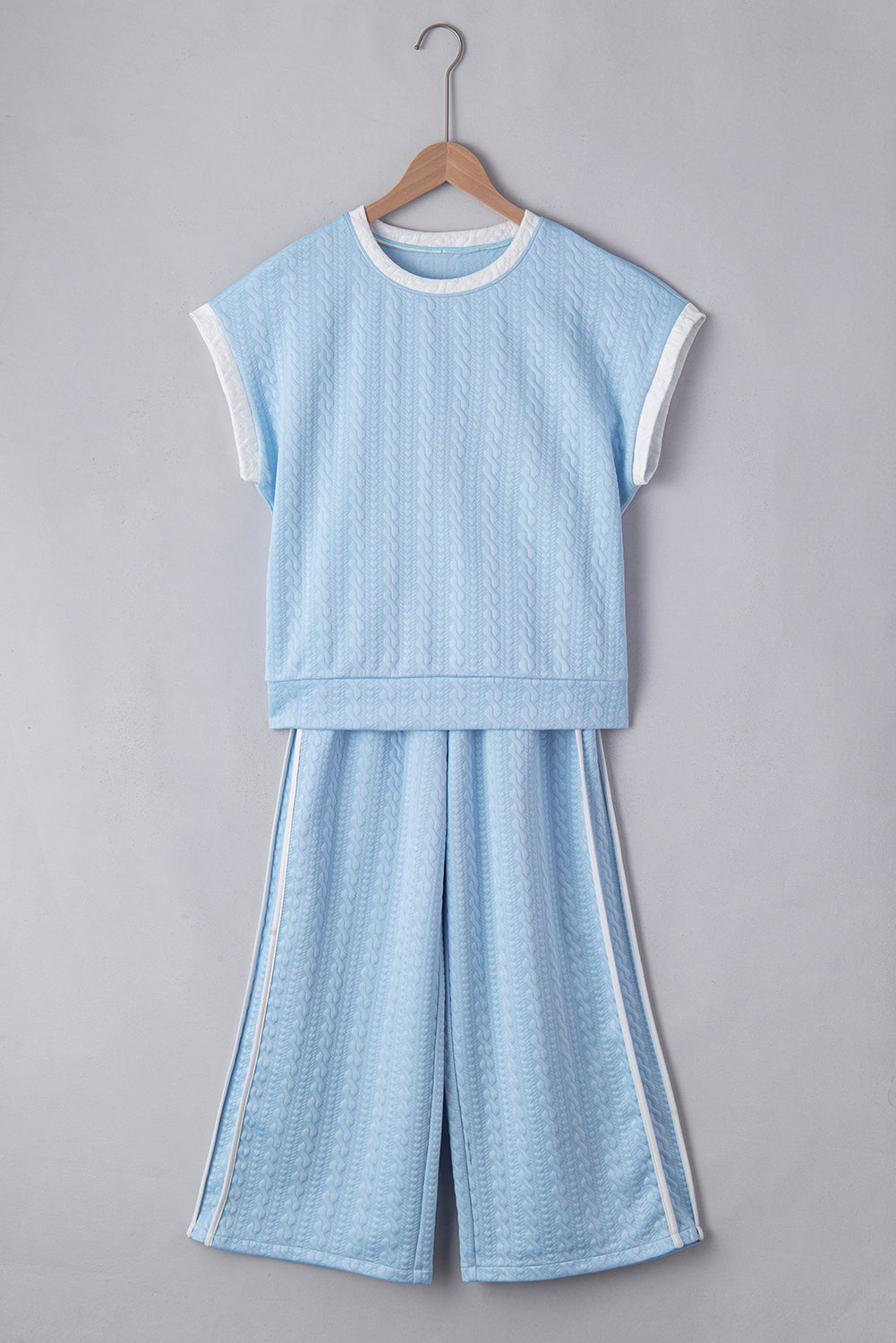 Ensemble débardeur et pantalon taille haute à bordures colorblock texturées bleu Beau