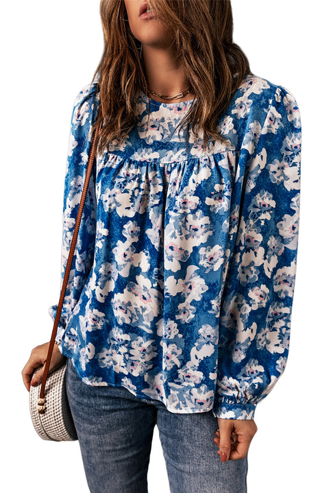 Floral Print Puffy Sleeve Babydoll Blouse