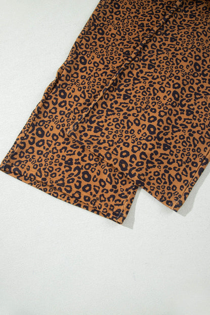 Brown Leopard Print Long Sleeve Top Relaxed Pant Set