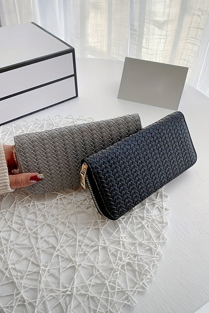 Portefeuille long gris moyen tissé texturé zippé