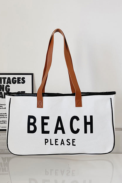Grand sac fourre-tout en toile blanc brillant avec imprimé BEACH PLEASE 