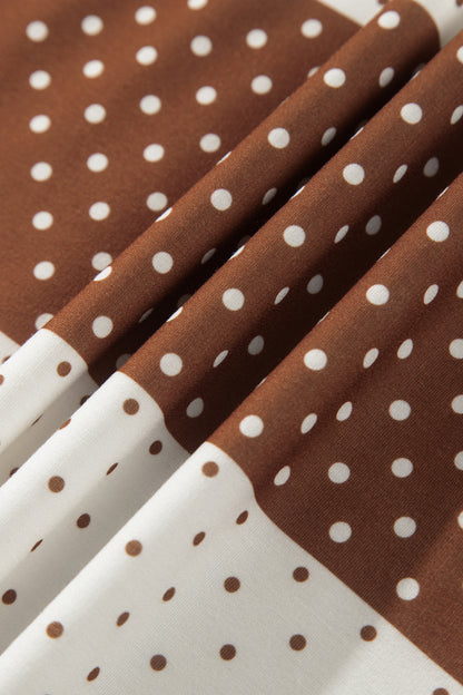 Brown Polka Dot Patchwork Colorblock Long Sleeve Top