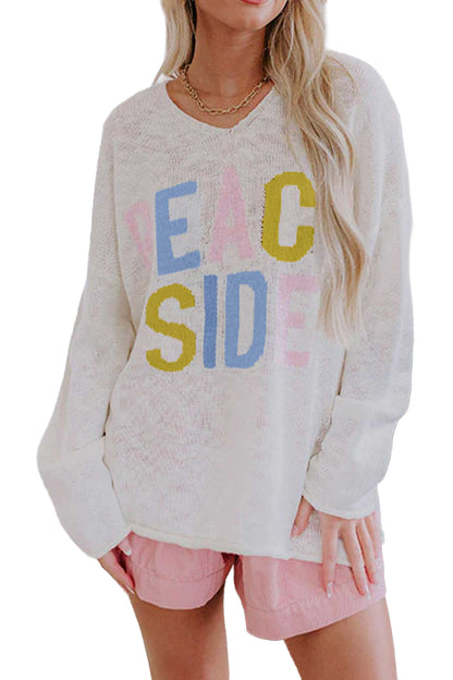 White V Neck Lightweight Knit BEACH SIDE Shift Tunic Sweater