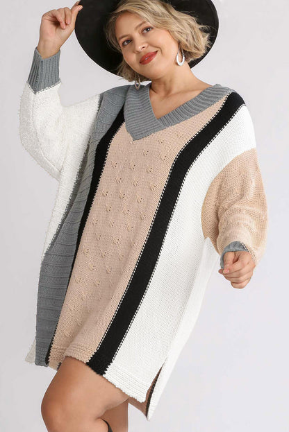 Vestido suéter talla grande bloque de color boucl mixto albaricoque 