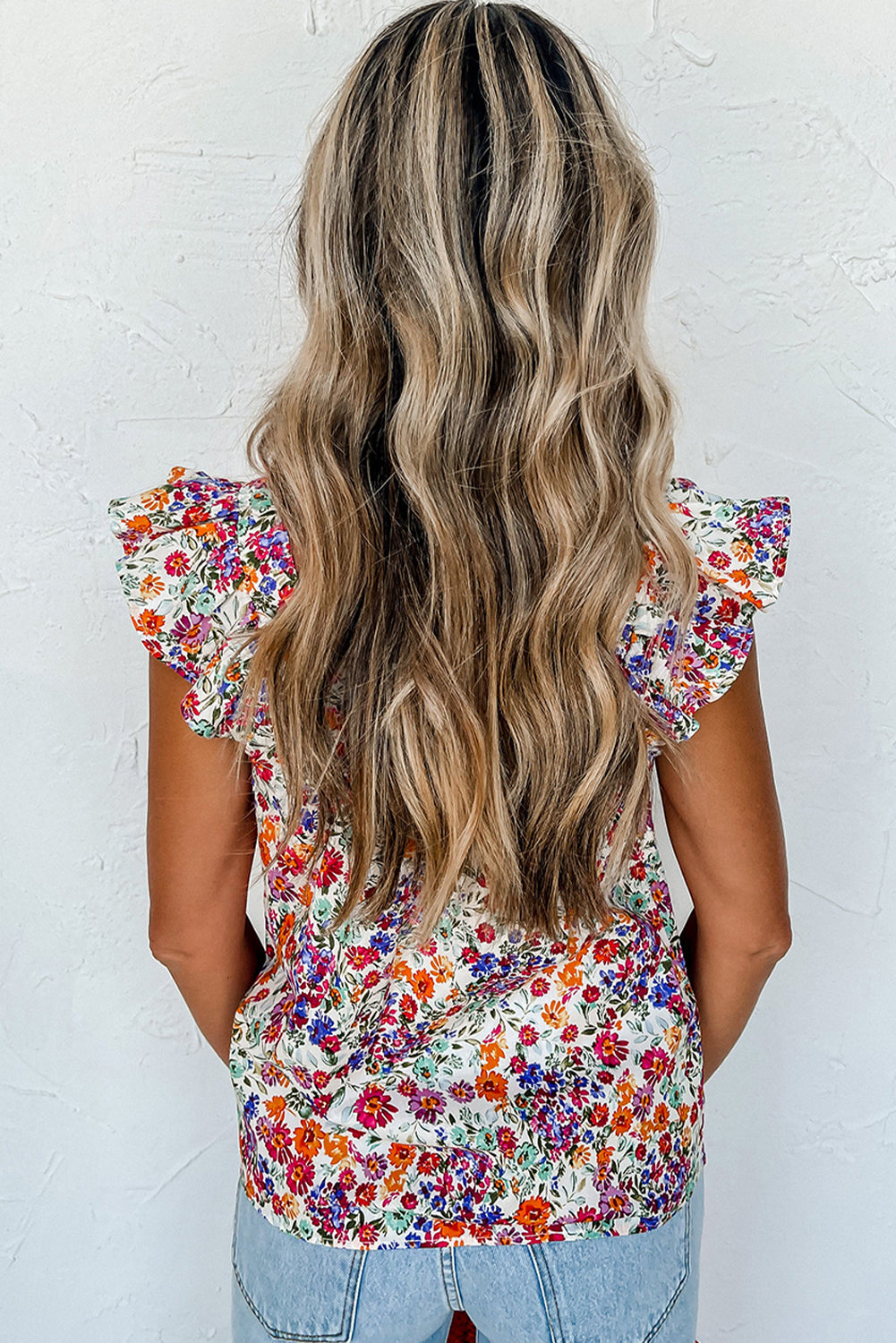 Débardeur à col carré et imprimé floral rose rouge