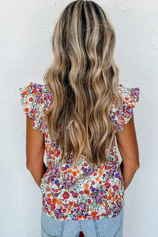 Débardeur à col carré et imprimé floral rose rouge