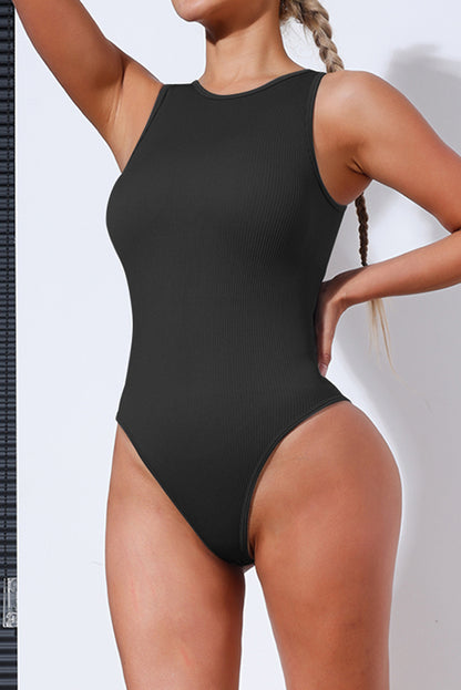 Solid Color Ribbed Sleeveless Sport Romper