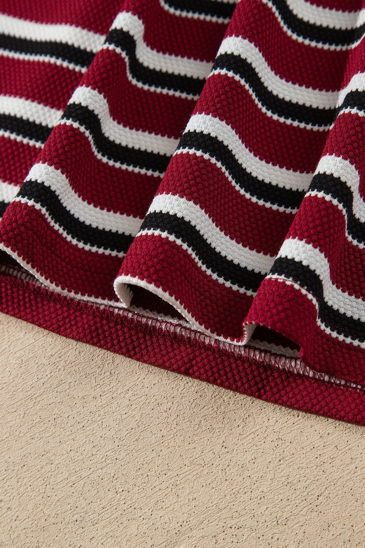 Red Stripe Dropped Shoulder Long Puff Sleeve Top