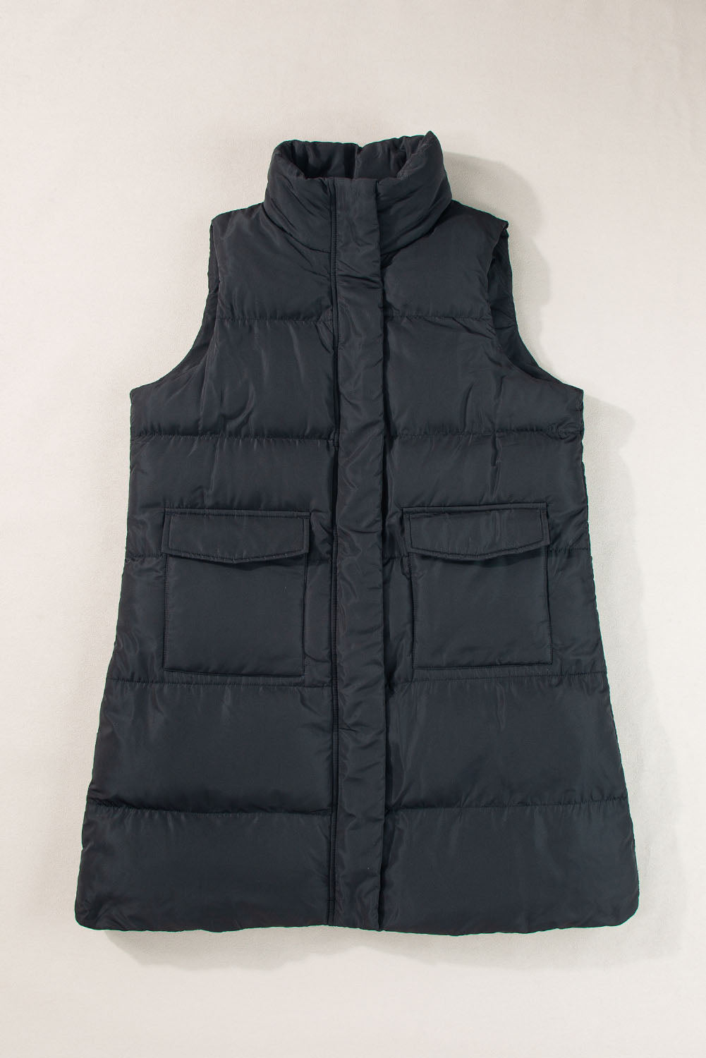 Gilet long noir coupe-vent avec fermeture éclair et poches