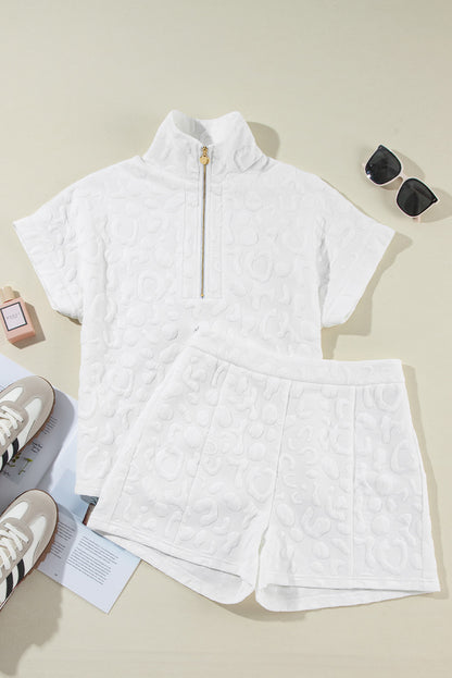 Ensemble t-shirt et short zippés en jacquard léopard blanc