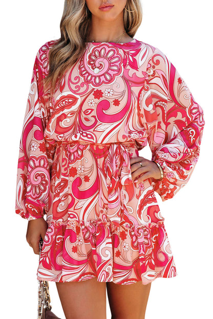 Mini-robe boutonnée à imprimé cachemire et ceinture au dos 