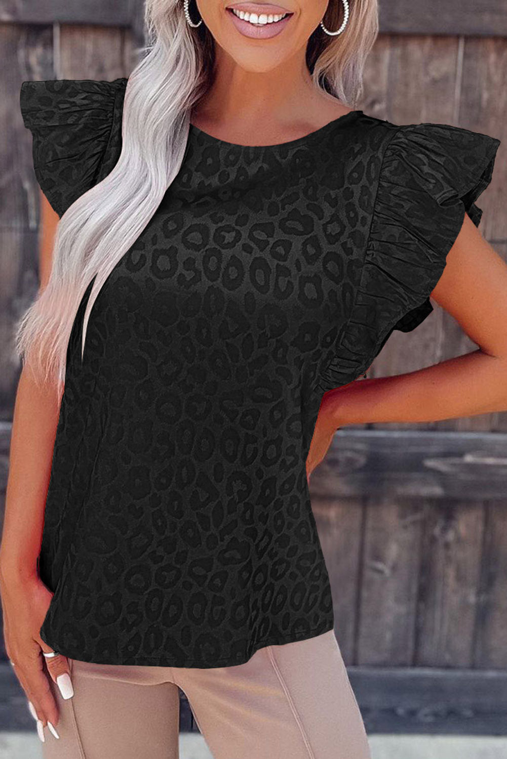 Débardeur à volants en satin imprimé léopard 