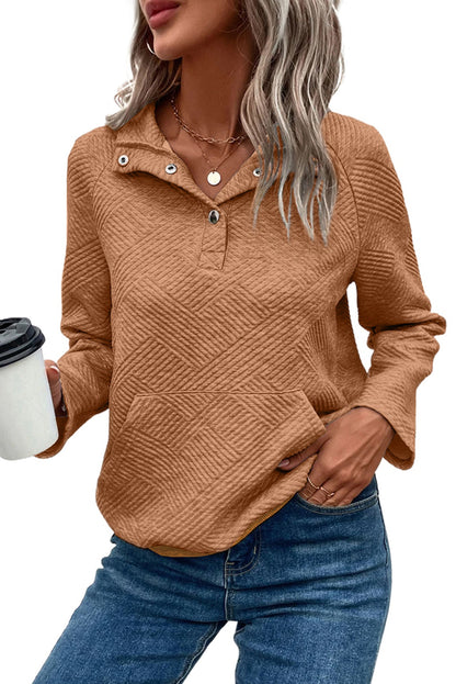 Sweat-shirt à poche kangourou boutonné en tricot texturé à flamme dorée