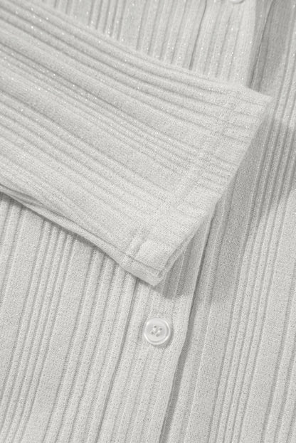 Cardigan tunique boutonné côtelé blanc uni