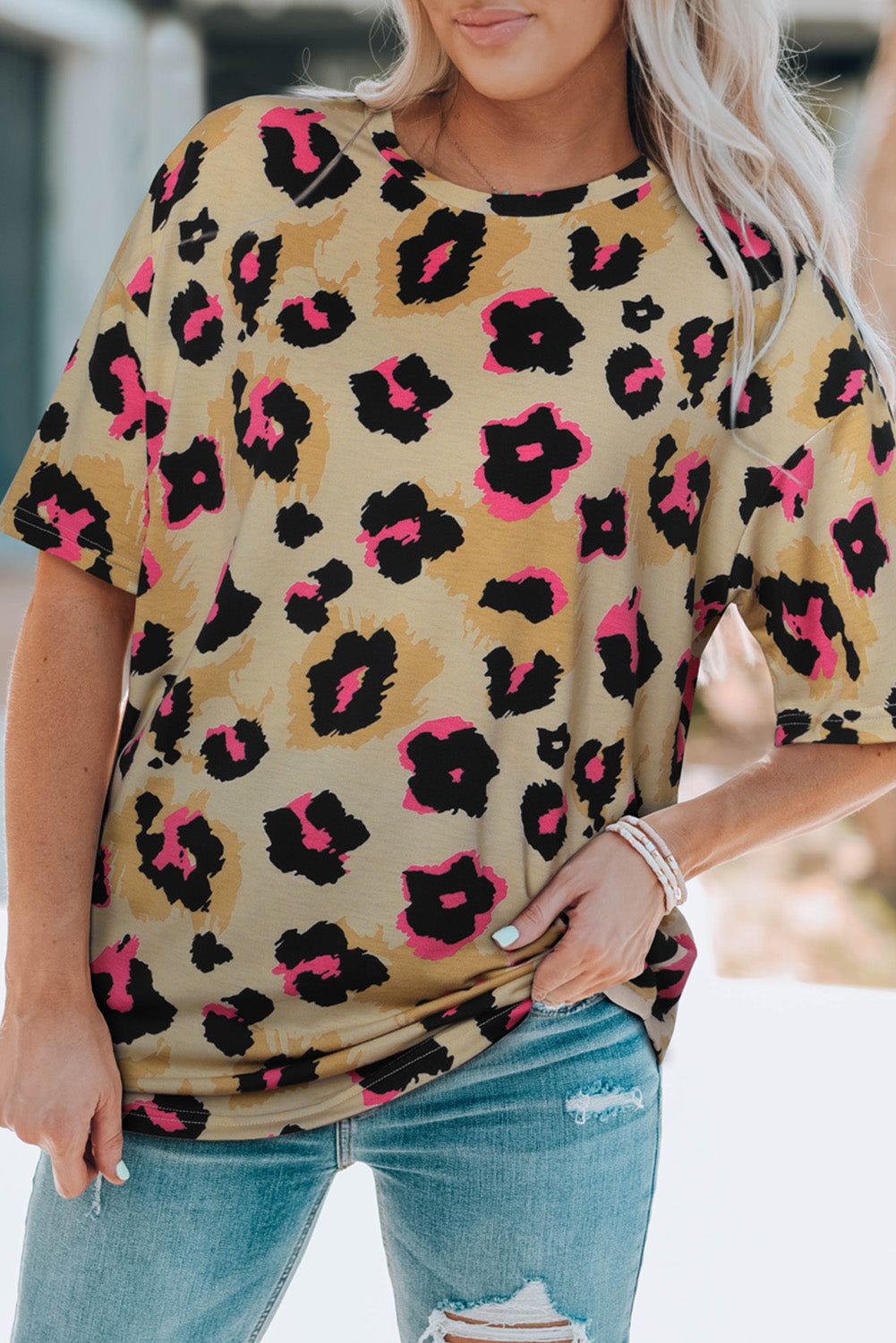 T-shirt ample imprimé léopard boyfriend 