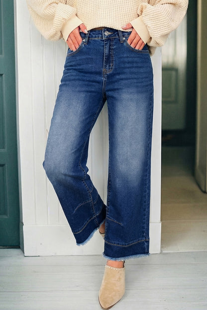 Sky Blue Chic Seam Detail Raw Hem Barrel Jeans