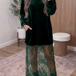 Blackish Green Velvet Long Sleeve Lace Splicing Hem Shift Maxi Dress