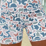 Blue Abstract Camo Printed Seam Detail Biker Shorts